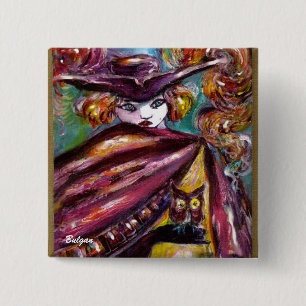 FEHLEN / Mysteriöse Maske mit Tricorn und Eule Button