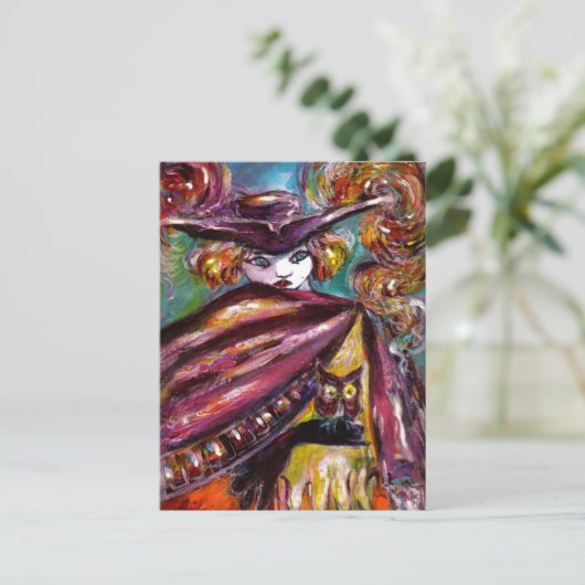 FEHLEN / Mysteriöse Maske mit Tricorn und Eule Postkarte (Stehend Vorderseite)