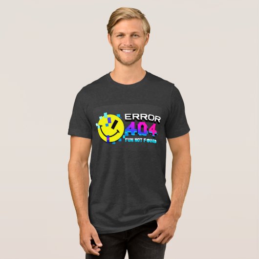 Fehler 404 Fun Not Found_Neon Glitch Smiley Design Tri-Blend Shirt (Vorderseite voll)