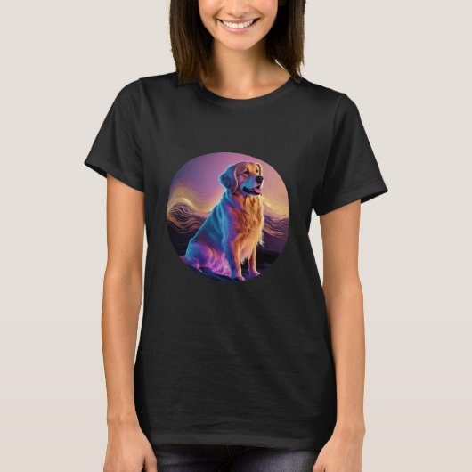 Fehlerhafte Synthwave Golden Retriever Ästhetik T-Shirt (Vorderseite)