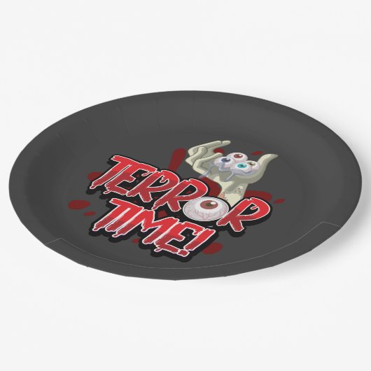 Fehlerzeit Zombie Hand mit Augen Pappteller (Schrägansicht)