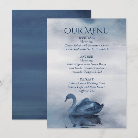 Fehlsichtigkeit | Dusty Blue Swan Lake Empfang Menükarte (Vorne/Hinten)