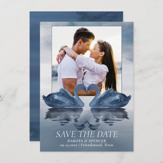 Fehlsichtigkeit | Dusty Blue Swan Lake Foto Save The Date (Vorne/Hinten)