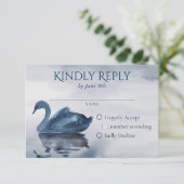 Fehlsichtigkeit | Dusty Blue Swan Lake Wedding RSVP Karte (Stehend Vorderseite)