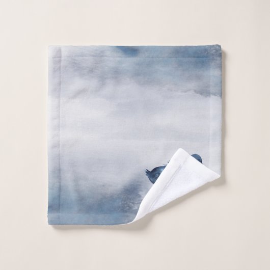 Fehlsichtigkeit | Moody Dusty Blue Swan am See Badhandtuch Set (Waschlappen)