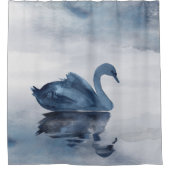 Fehlsichtigkeit | Moody Dusty Blue Swan am See Duschvorhang (Vorderseite)