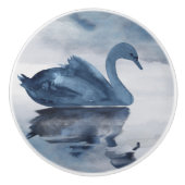Fehlsichtigkeit | Moody Dusty Blue Swan am See Keramikknauf (Vorderseite)