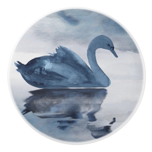 Fehlsichtigkeit | Moody Dusty Blue Swan am See Keramikknauf (Vorderseite)