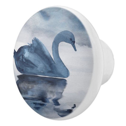Fehlsichtigkeit | Moody Dusty Blue Swan am See Keramikknauf (Rechts)