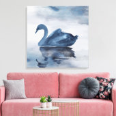 Fehlsichtigkeit | Moody Dusty Blue Swan am See Leinwanddruck (Insitu (Wohnzimmer))