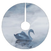 Fehlsichtigkeit | Moody Dusty Blue Swan am See Polyester Weihnachtsbaumdecke (Vorderseite)