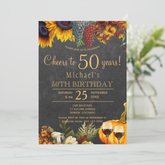 Feier bis 50 Jahre rustikaler Herbst 50. Geburtsta Einladung (Stehend Vorderseite)
