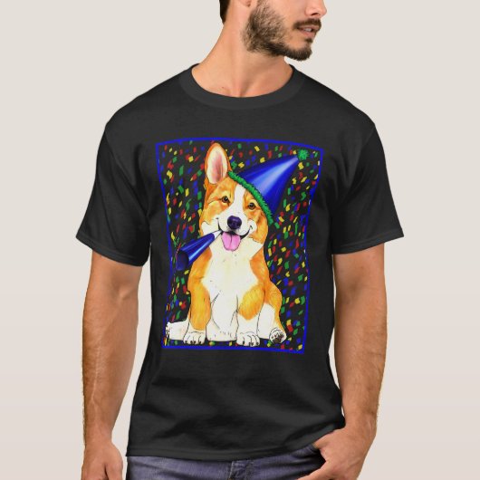 Feier-Corgi-Hund mit Partyhut T-Shirt (Vorderseite)