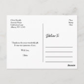 Feier danken Ihnen weißer Text der Postkarte (Rückseite)