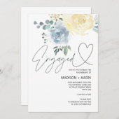 Feier der Blauen Flora und Creme Einladung (Vorne/Hinten)