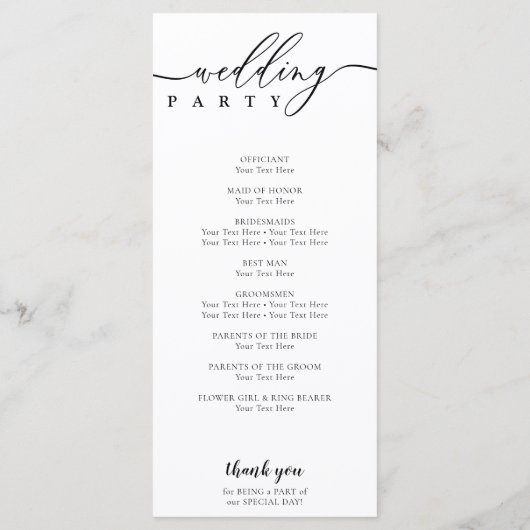 Feier der Hochzeitsfeier in Schwarz und Weiß Programm (Rückseite)