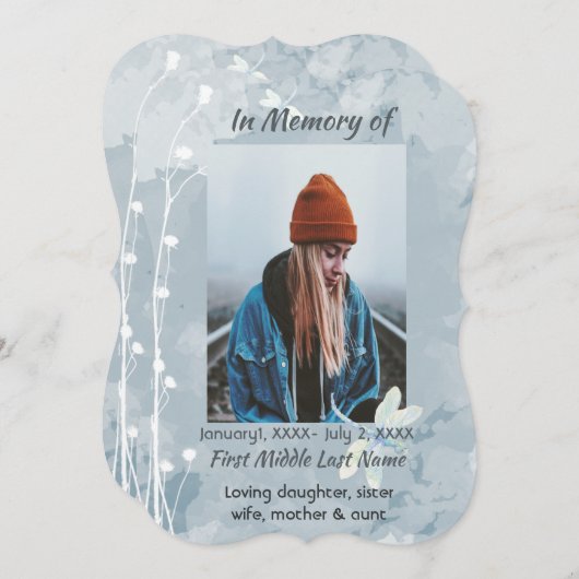 Feier der Libellenfliege Weiße Blume Einladung (Vorne/Hinten)