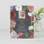 Feier der Rose Leben Blumenbeerdigung Foto Einladung (Stehend Vorderseite)