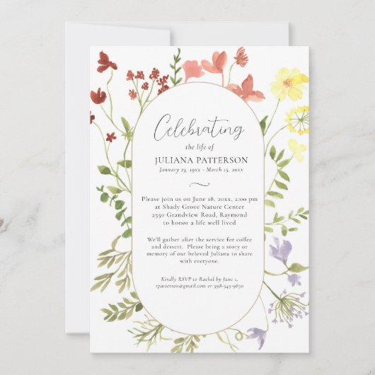 Feier der Wildblumen Beerdigung von Fotos Einladung (Vorderseite)