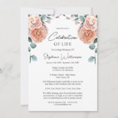 Feier des Fotos Leben Peach Rose Beerdigung Einladung (Vorderseite)