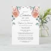 Feier des Fotos Leben Peach Rose Beerdigung Einladung (Stehend Vorderseite)