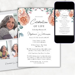 Feier des Fotos Leben Peach Rose Beerdigung Einladung