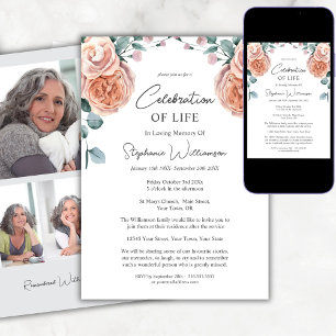 Feier des Fotos Leben Peach Rose Beerdigung Einladung