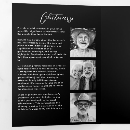 Feier des Lebens 10-Foto Collage Moderne Dreifach-gefaltete Programmkarte (Innen Erste Seite)