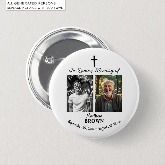 Feier des Lebens 2 Fotos Beerdigung Weiß Button