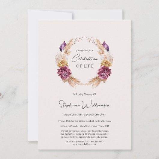 Feier des Lebens 4 Foto Herbst Beerdigung der Blum Einladung (Vorderseite)