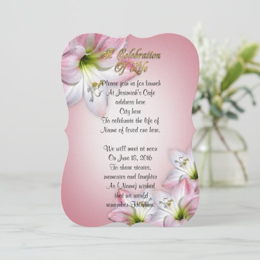 Feier des Lebens Amaryllis Einladung (Stehend Vorderseite)