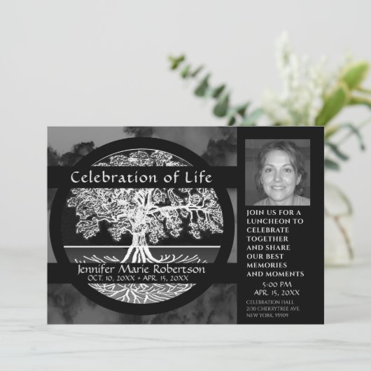Feier des Lebens - Baum des Lebens Einladung (Stehend Vorderseite)