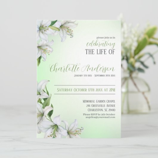 Feier des Lebens Blumenbeerdigung Einladung (Stehend Vorderseite)