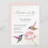 Feier des Lebens Blumenvögel Einladung (Vorne/Hinten)