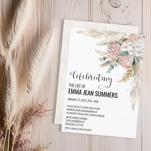 Feier des Lebens Boho Floral Pampas Grass Einladung