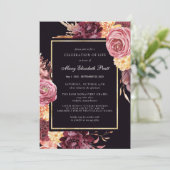 Feier des Lebens Burgund Dusty Pink Floral Einladung (Stehend Vorderseite)