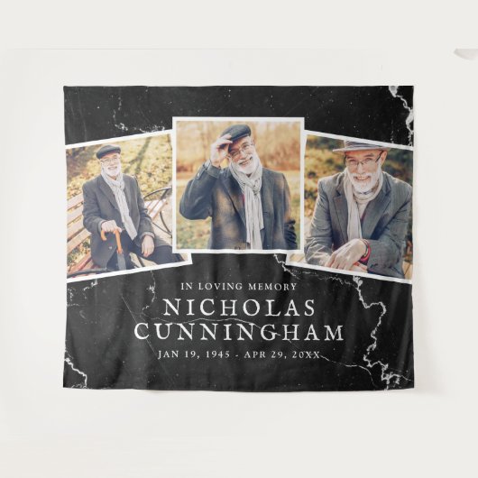 Feier des Lebens Dunkler Marmorstein Drei Foto Wandteppich (Vorderseite (Horizontal))