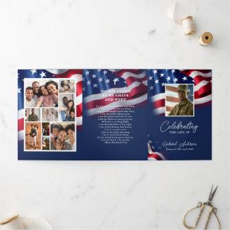 Feier des Lebens eines Militärveteranen, USA-Flagg Dreifach-gefaltete Programmkarte