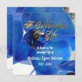 Feier des Lebens Einladung Blaue Orchidee (Vorne/Hinten)