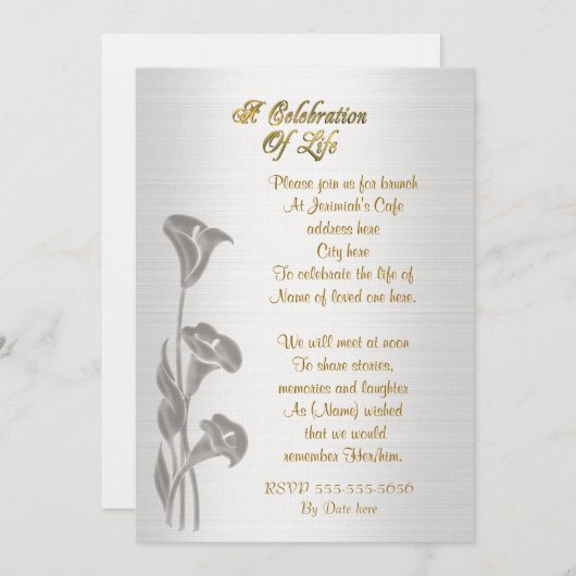 Feier des Lebens Einladung Calla Lilien (Vorne/Hinten)