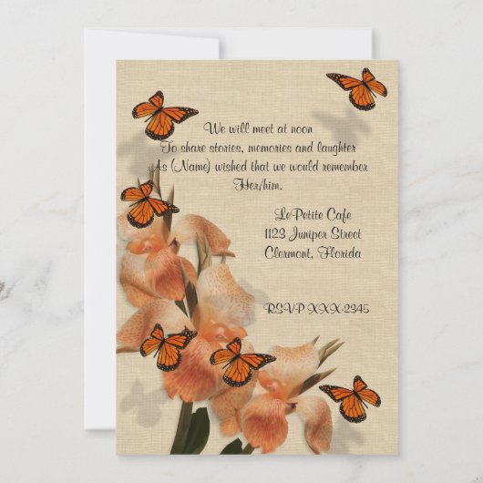 Feier des Lebens Einladung Canna Lilien (Rückseite)