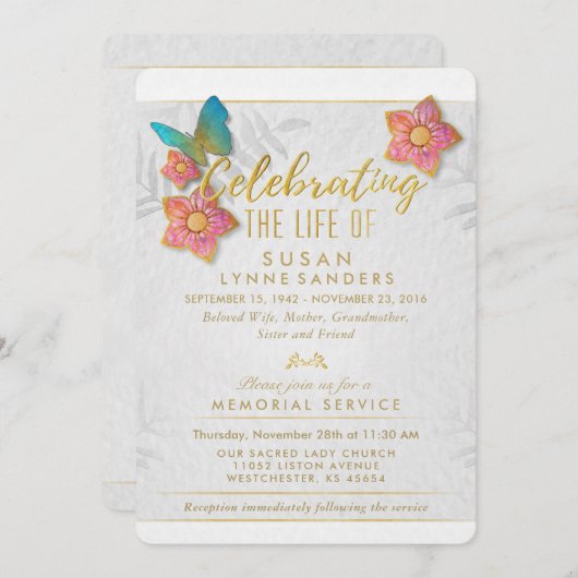 Feier des Lebens Einladung der Blütenschmetterling (Vorne/Hinten)