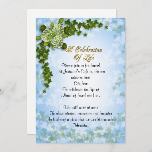 Feier des Lebens Einladung Efeu und Blume (Vorne/Hinten)