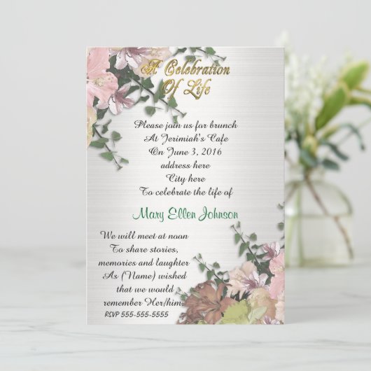 Feier des Lebens Einladung Frühling Blumen (Stehend Vorderseite)