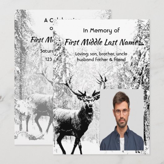 Feier des Lebens Einladung Hirsch Wildtier  (Vorne/Hinten)