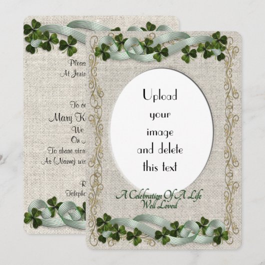 Feier des Lebens Einladung irisches Thema (Vorne/Hinten)