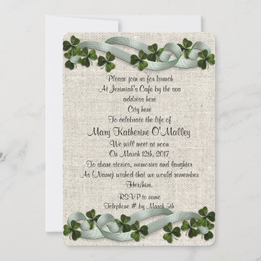 Feier des Lebens Einladung irisches Thema (Rückseite)