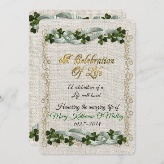 Feier des Lebens Einladung irisches Thema (Vorne/Hinten)