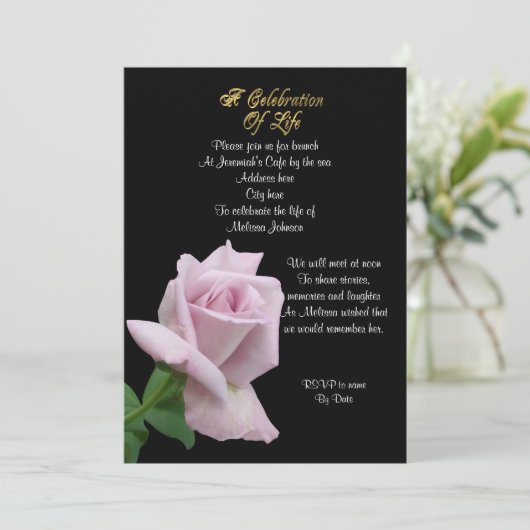 Feier des Lebens Einladung Lavendel Rose (Stehend Vorderseite)