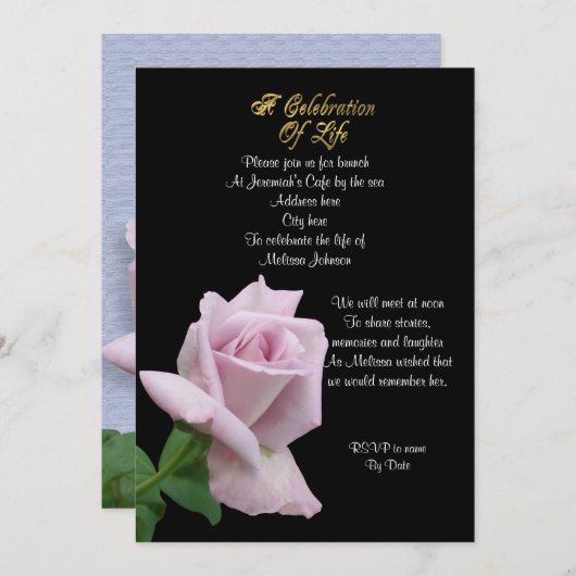 Feier des Lebens Einladung Lavendel Rose (Vorne/Hinten)